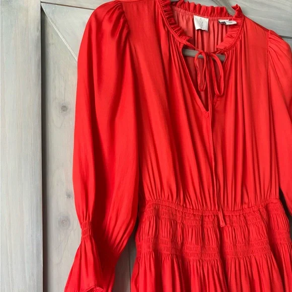 Joie Red Tiered Mini Dress with Smocked Waist - Picture 2 of 9